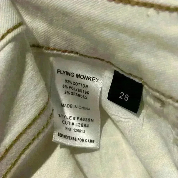 Flying Monkey High Rise Ripped Kick stretch white Flare Beige Jeans Denim sz 26 - Picture 5 of 7